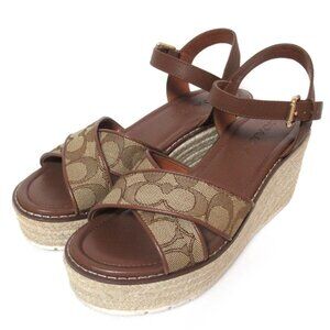 COACH Size 7.5B KIMBERLY Espadrille Platform Sandals, Signature Canvas